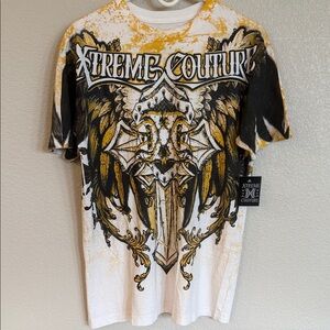 Extreme Couture Men's Graphic Tee - White and Gold